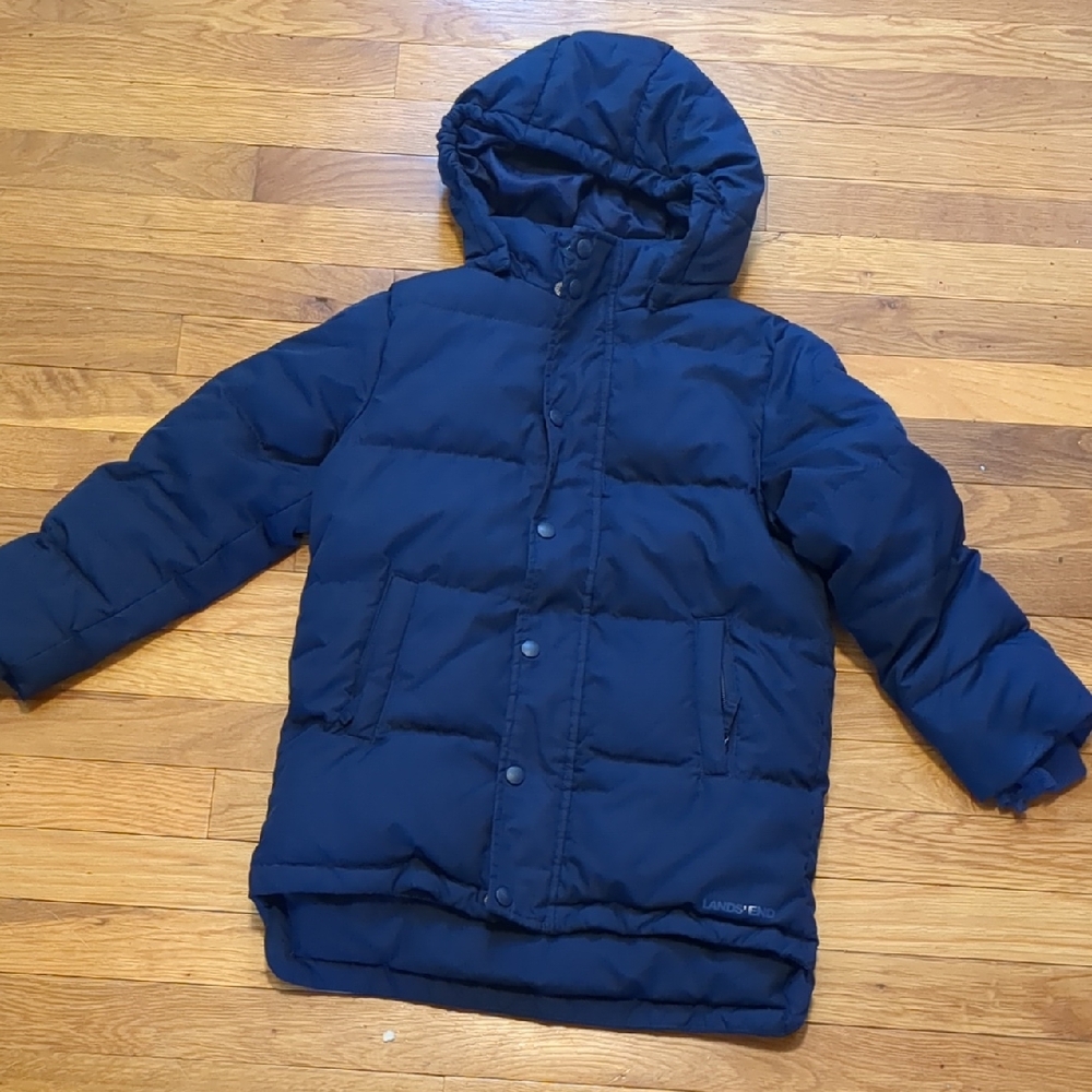 Lands' End Navy Hooded Kids Puffer Coat